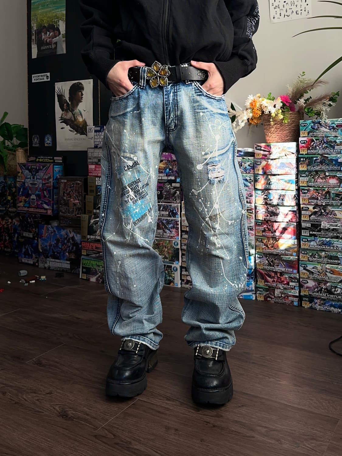 ILOI 더티 페인팅 & 리프드 스트레이트 진 상품이미지5