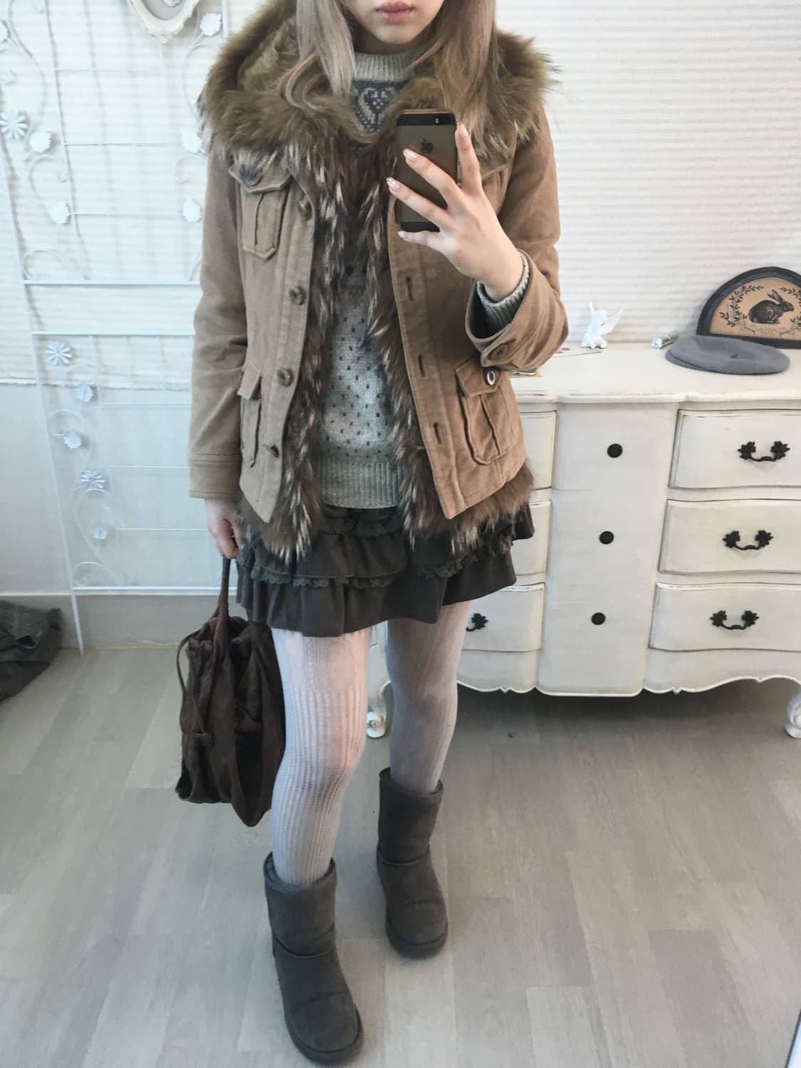 Vintage camel brown fur trimming jumper 상품이미지6