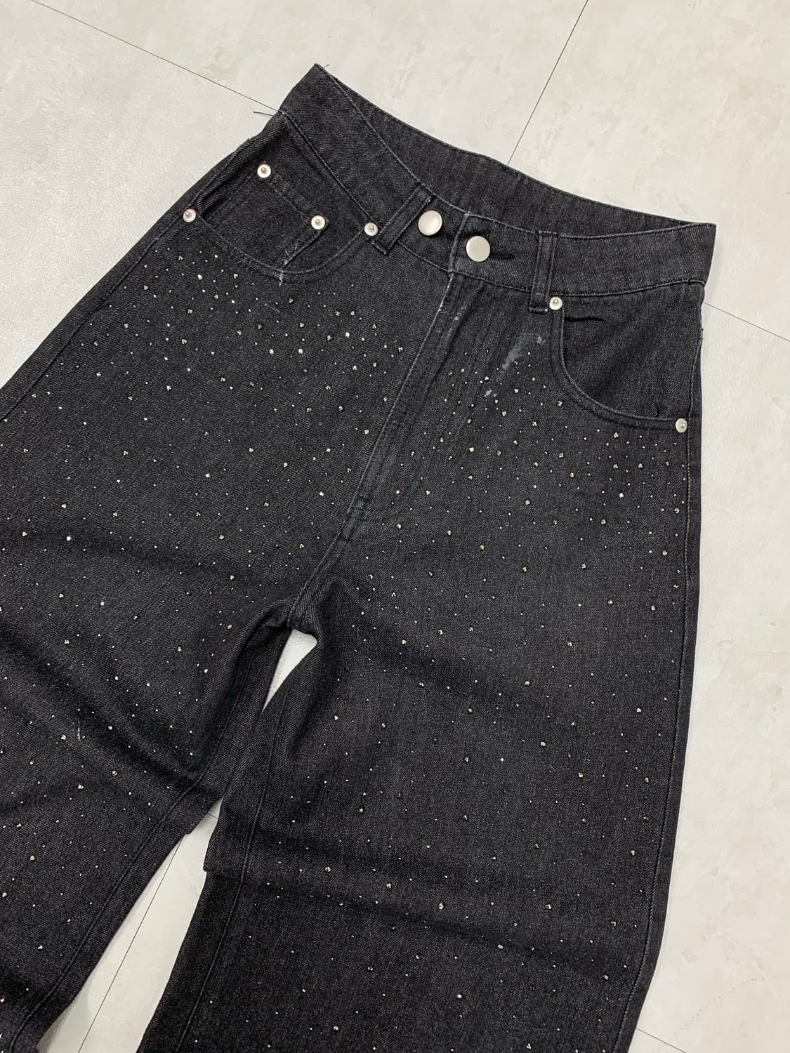 큐빅 디테일 와이드 데님 팬츠 #185 상품이미지2