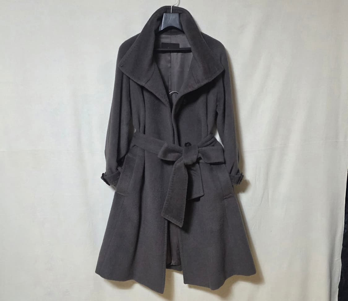 [미샤/정품] 앙고라 & 라마 혼방 하이넥 벨티드 코트 (차콜그레이) 상품이미지4