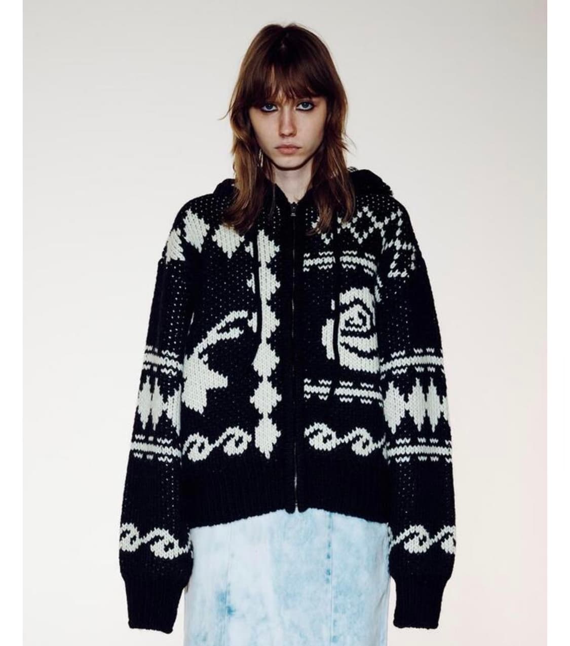 오픈와이와이 로즈디어 자카드 니트집업 블랙 상품이미지1