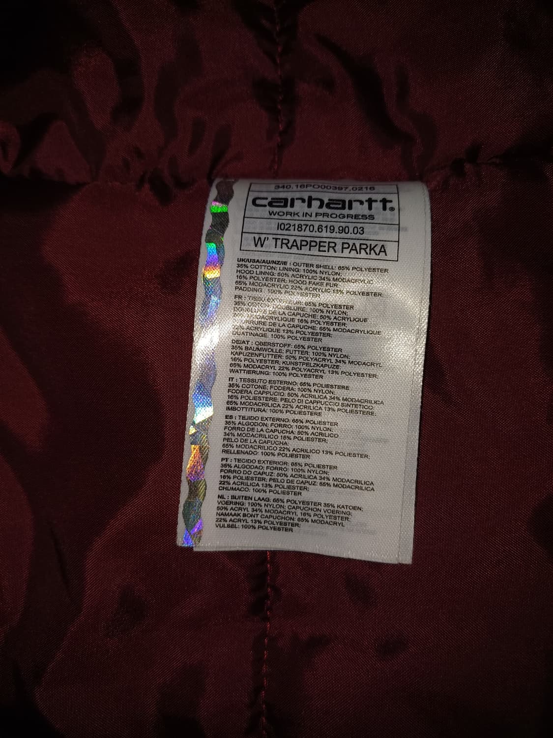 칼하트wip 파카 버건디 s 상품이미지4
