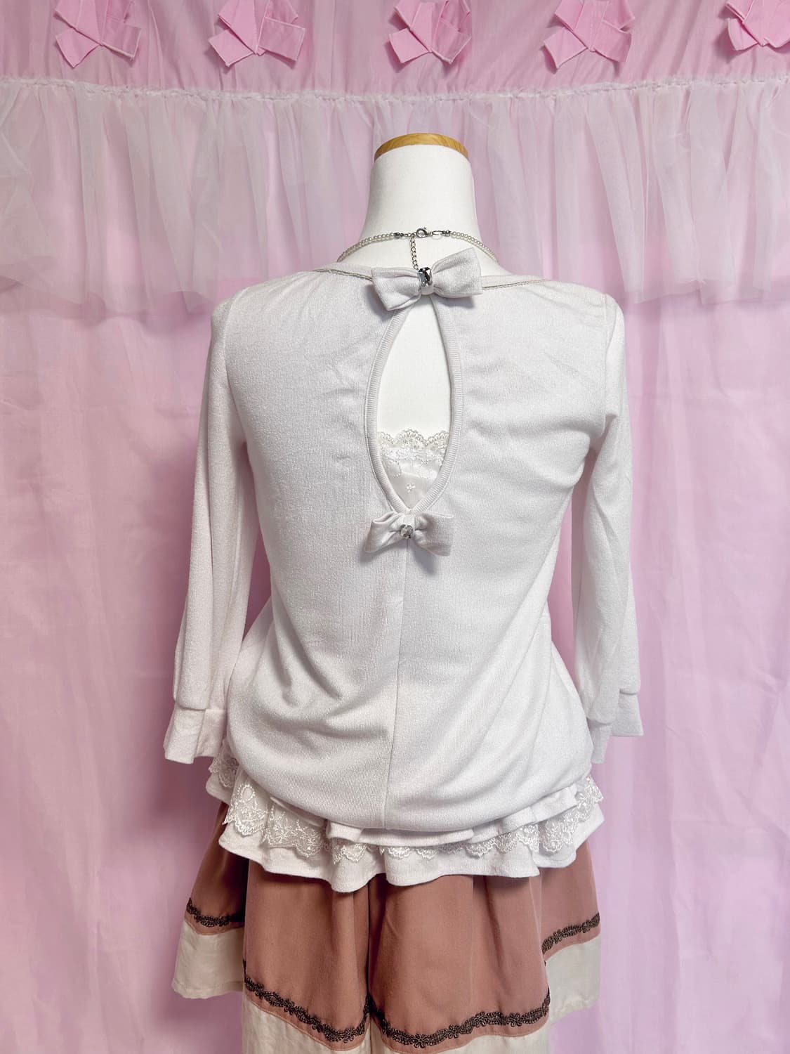 빈티지 화이트 큐빅 리본 튜닉 상품이미지3