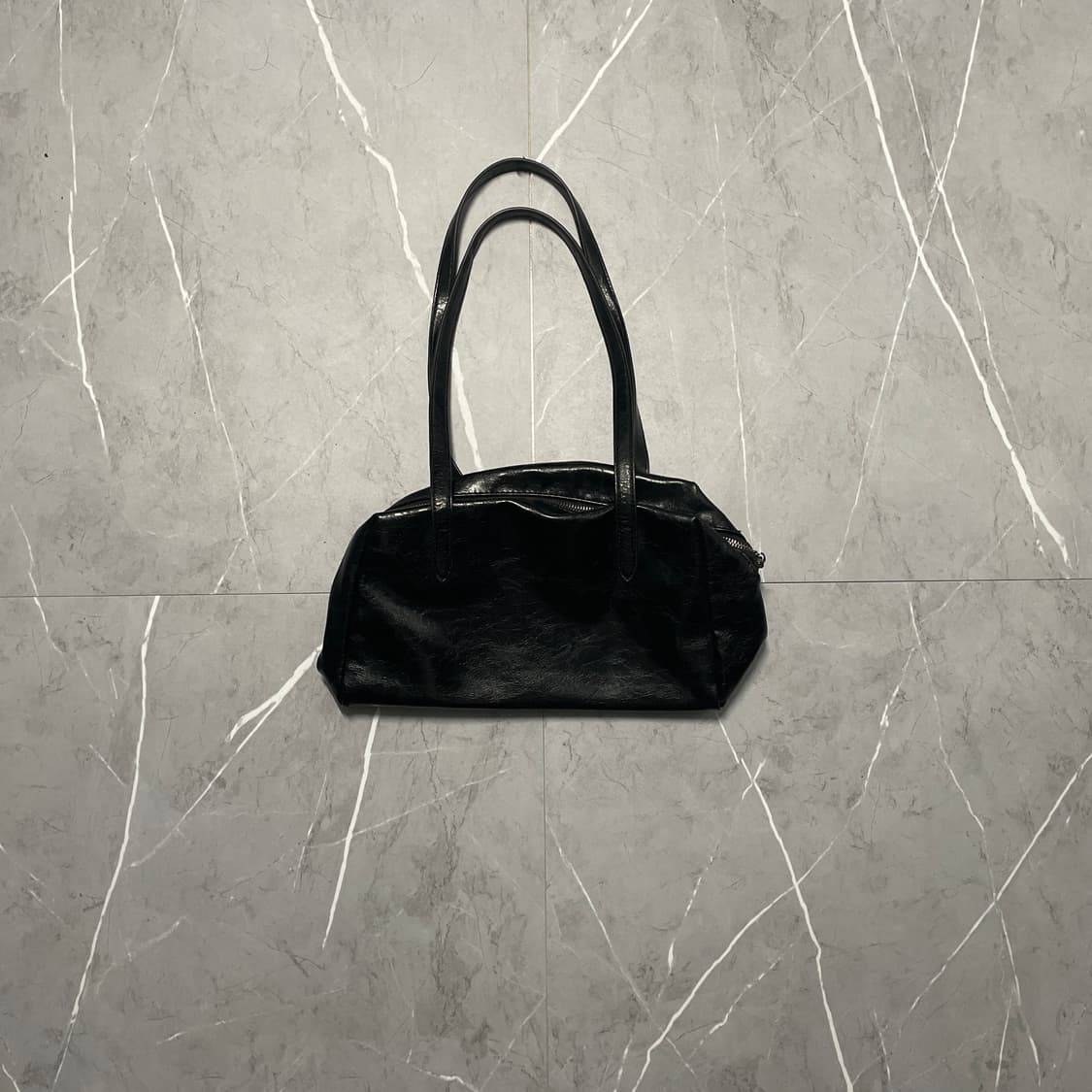 팔로워 특가 빈티지 블랙 비건 레더 숄더백 보부상 가방 상품이미지1