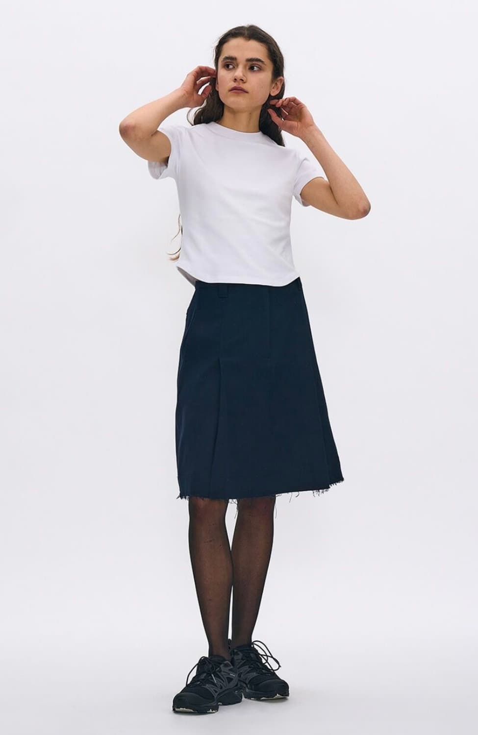 파르티멘토우먼 컷 미디 스커트 네이비M 상품이미지2