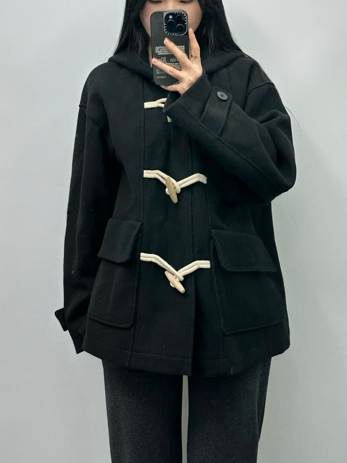 키뮤어 블랙 하프 더플 코트 상품이미지1