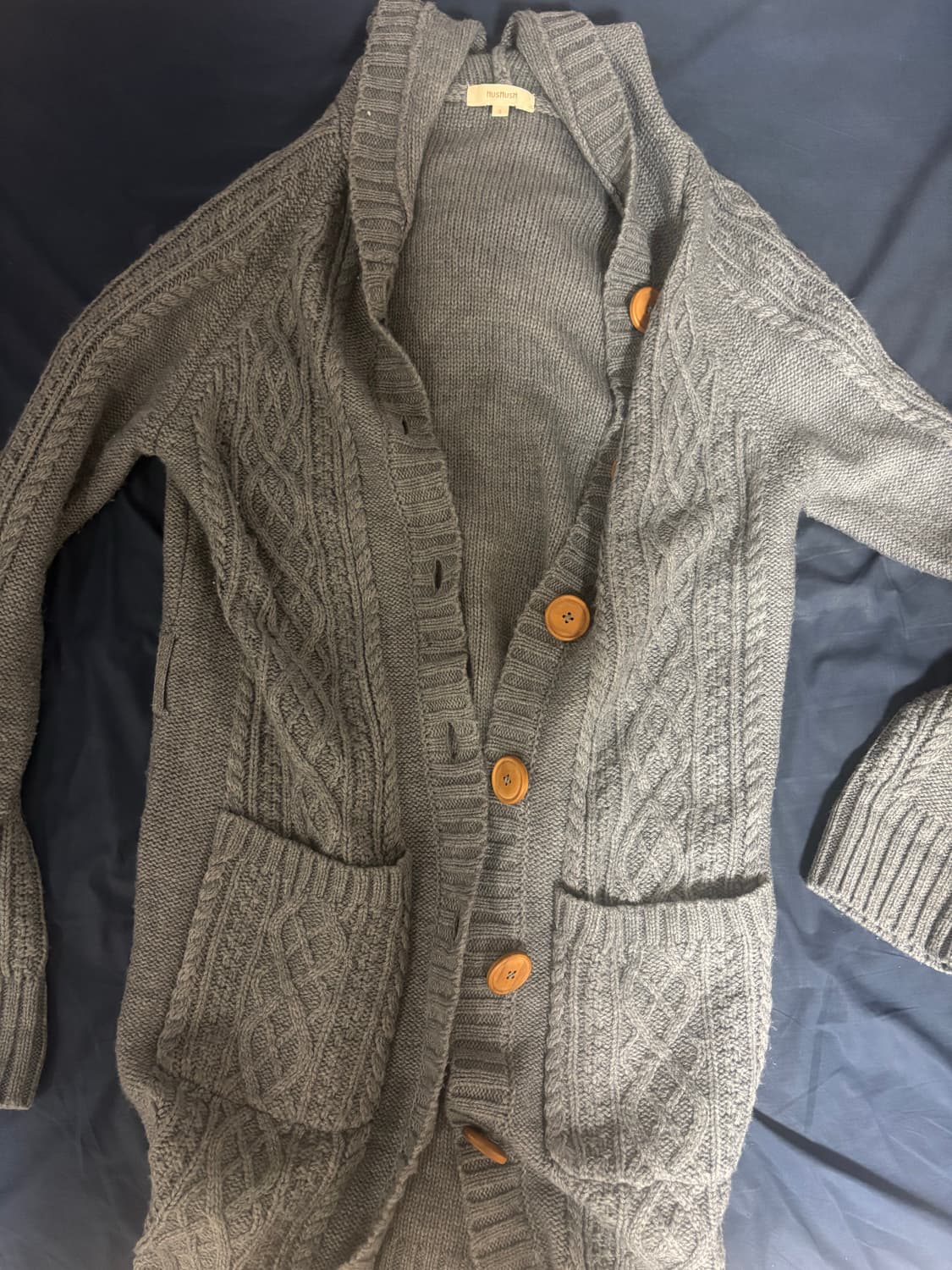 회색 꽈배기 니트 가디건 상품이미지1