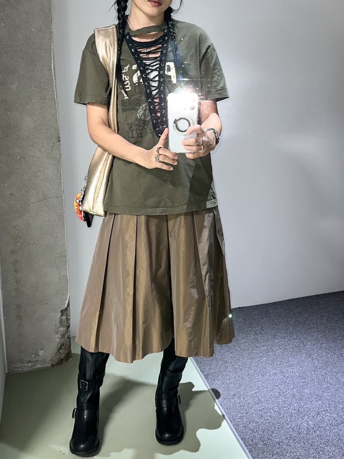 silky gold brown pleats skirt 상품이미지4