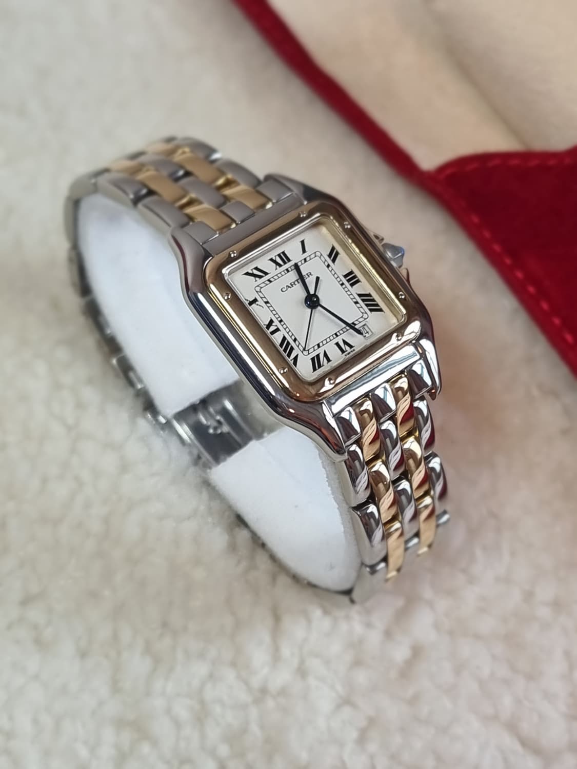 까르띠에 팬더 18K 두줄 콤비 M 쿼츠 남녀공용 시계 상품이미지4