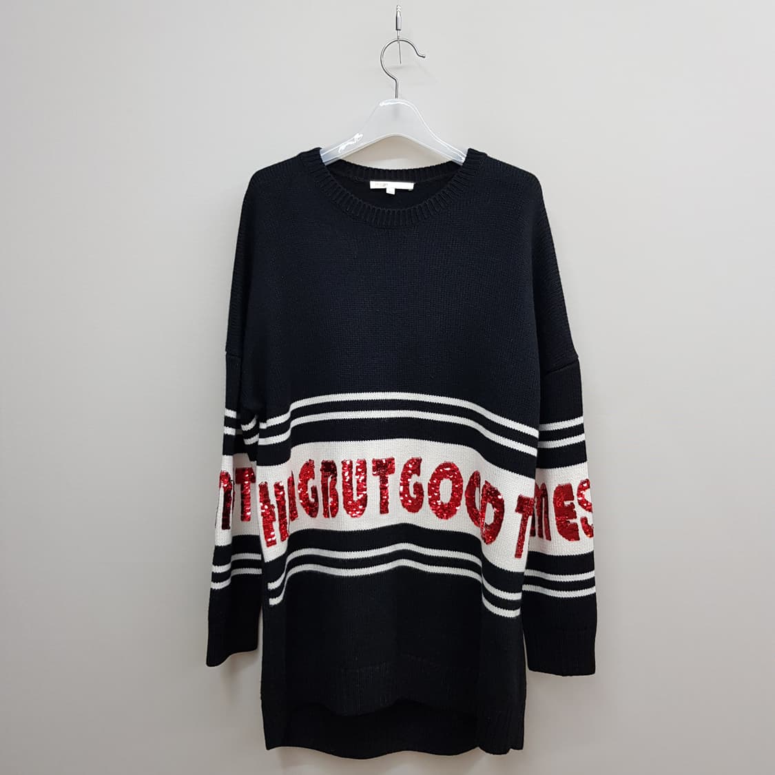 마쥬 maje 스트라이프 레터링 스팽글 니트 TU사이즈 상품이미지2