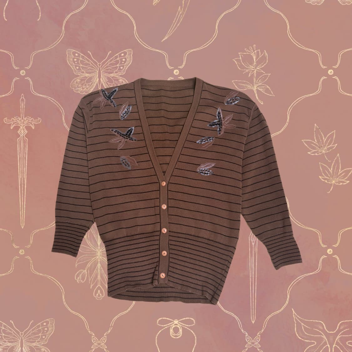 빈티지 브라운 스트라이프 자수 가디건 상품이미지1
