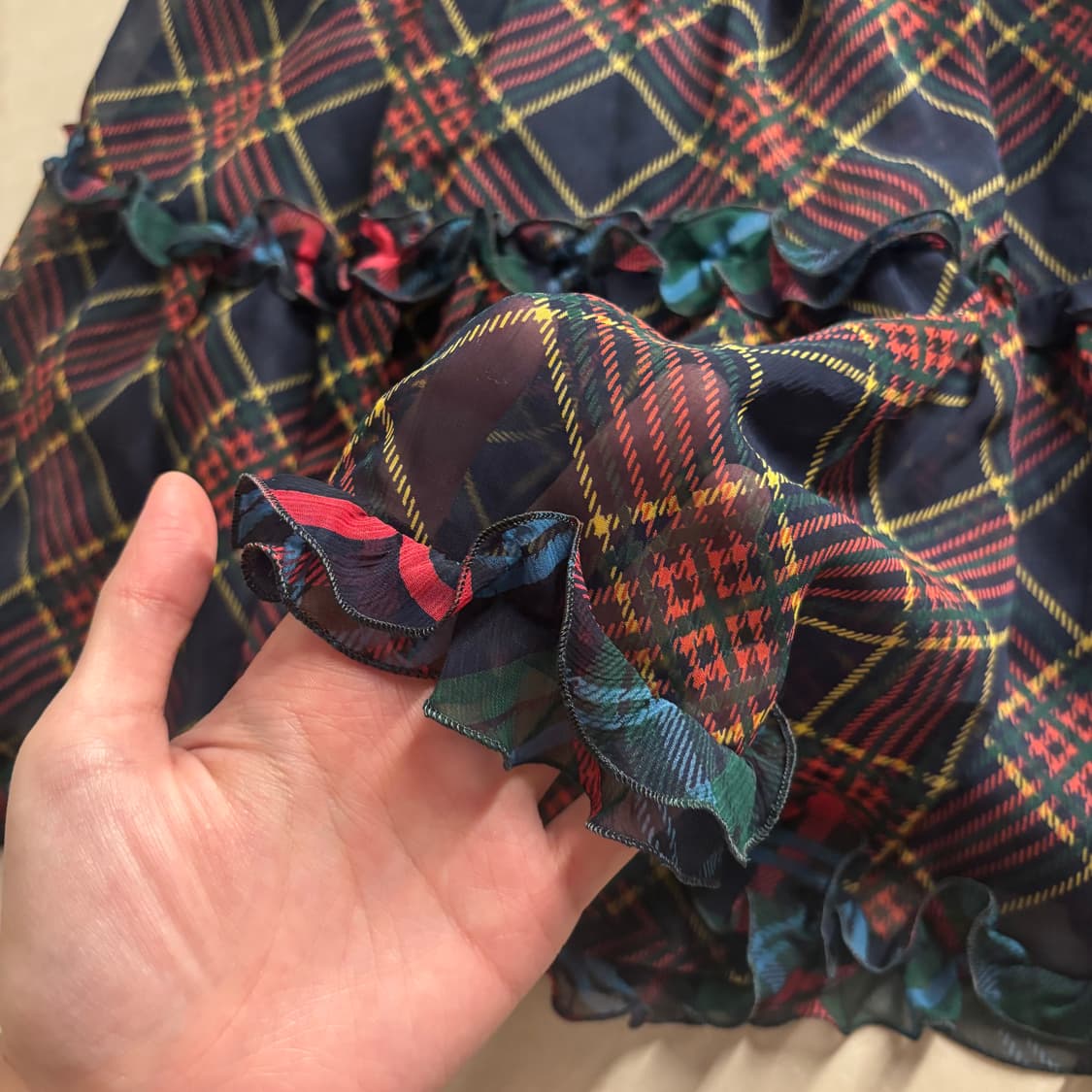 Vintage 빈티지 체크 프릴 미디 스커트 상품이미지2