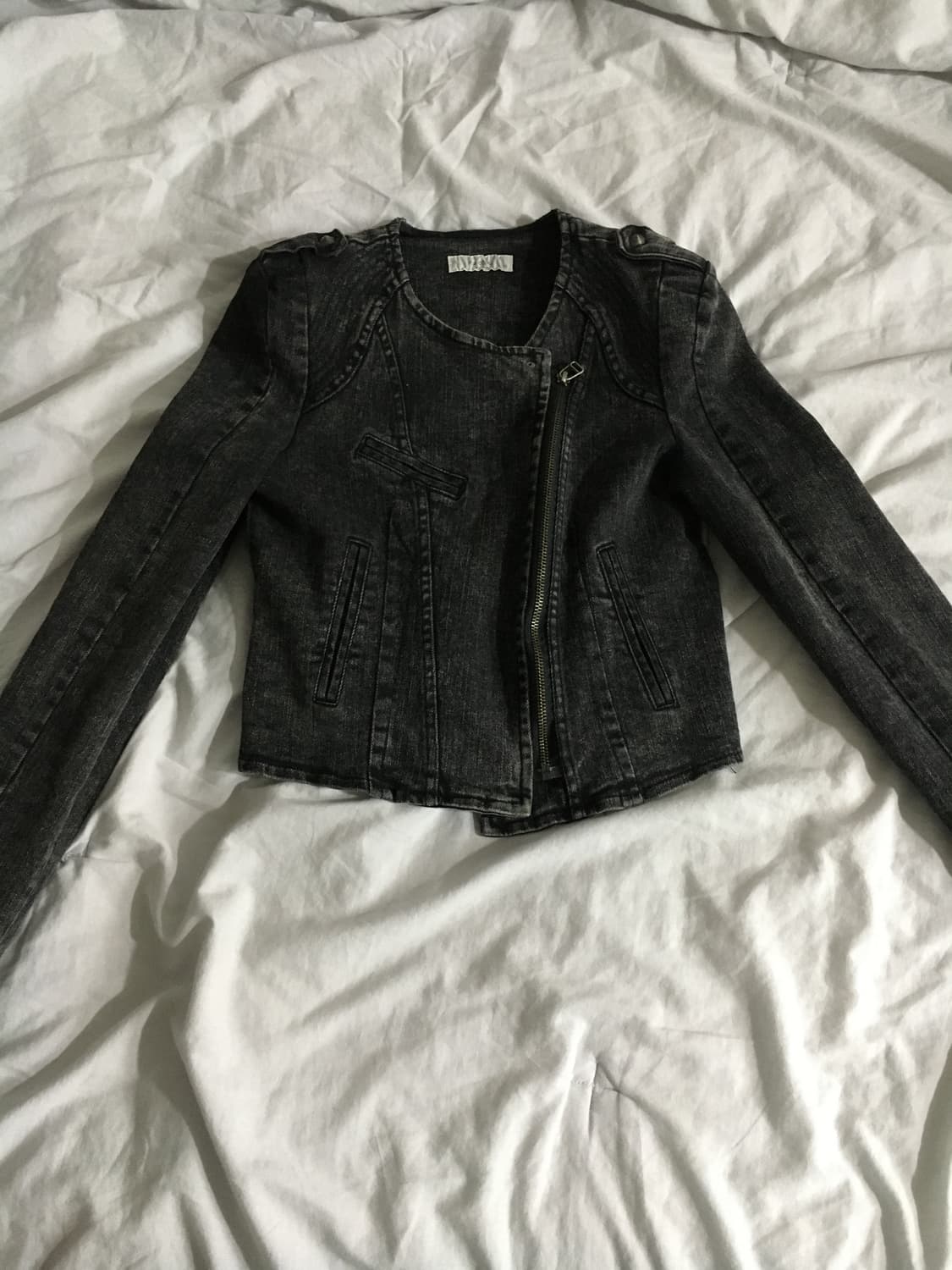 Rachel 흑청 세미크롭 라이더 자켓 상품이미지2