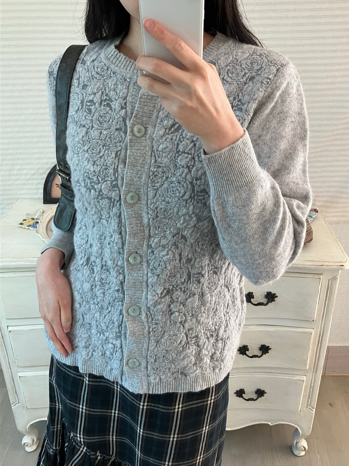 jpn vintage 멜란지 플라워 패턴 가디건 y2k 스트릿 갸루 펑키 상품이미지4