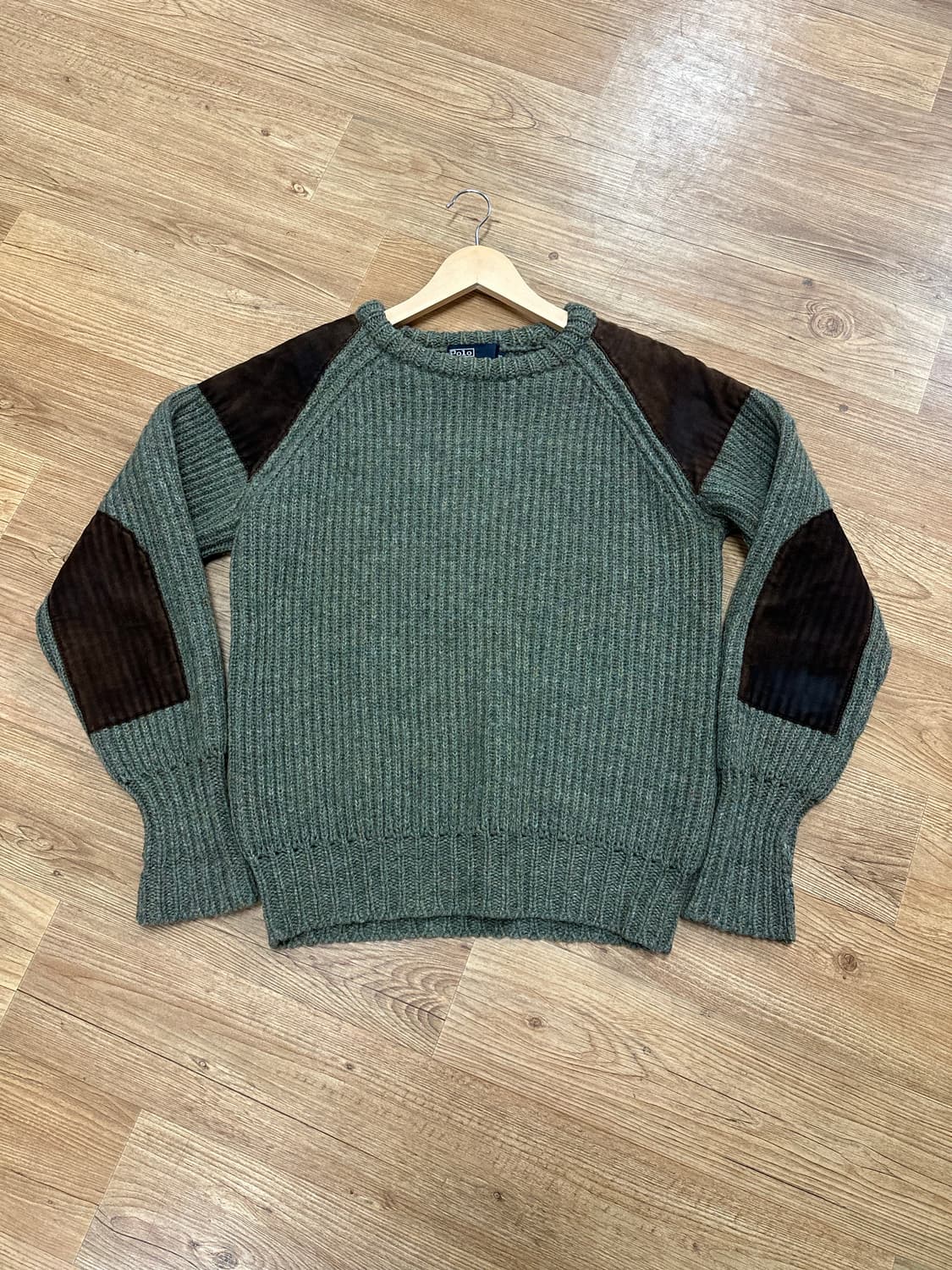 (M)80s 폴로랄프로렌 엘보패치 헤비 니트 카키 상품이미지1