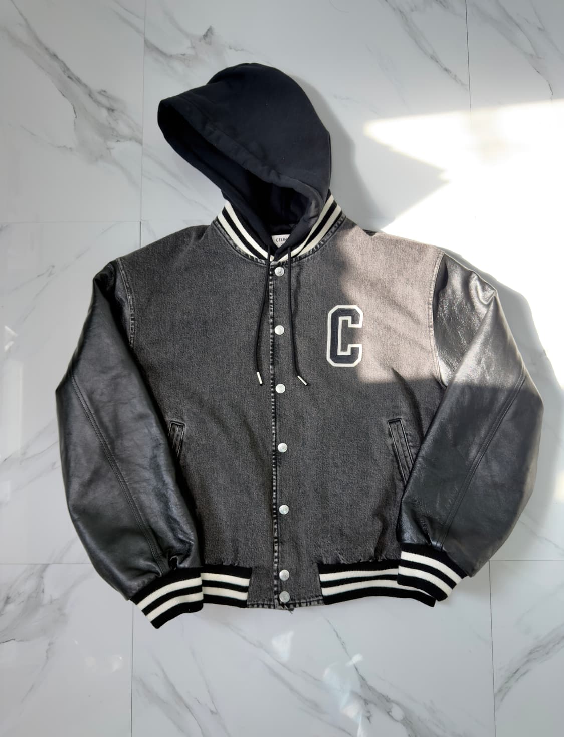 셀린느 C로고 흑청 데님 테디 후드 바시티 자켓 L 상품이미지1