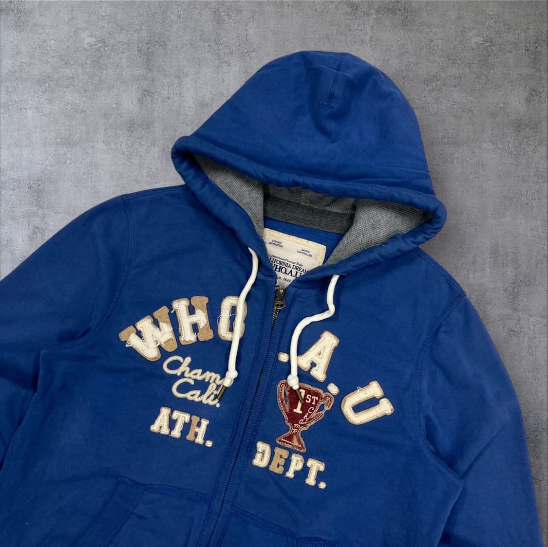 후아유 y2k 블루 컬러 빅로고 후드 집업 상품이미지2