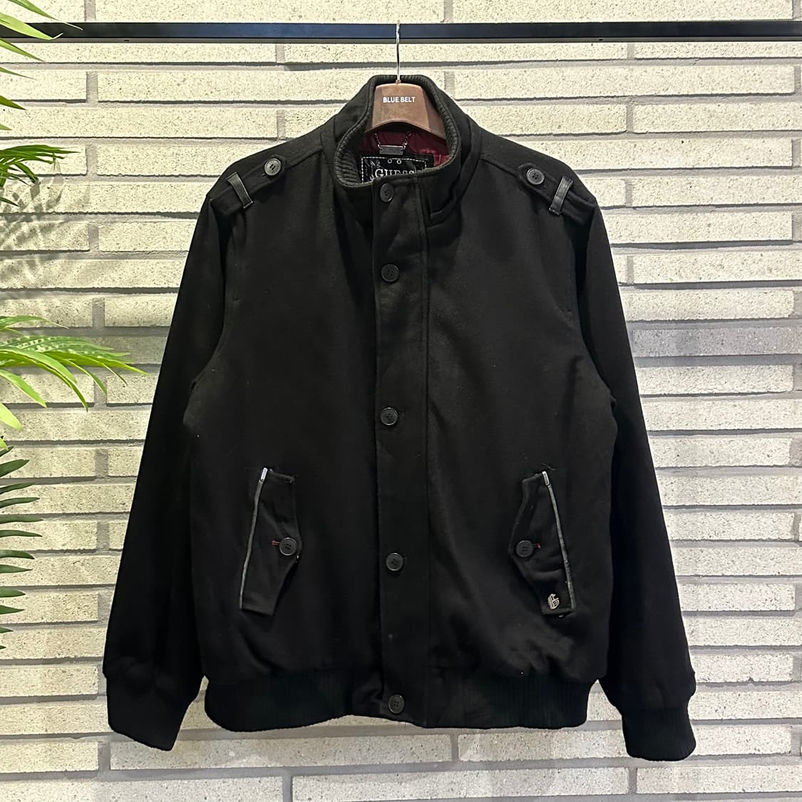 GUESS 게스 밀리터리 블루종 울 자켓 견장 디테일 블랙 상품이미지2