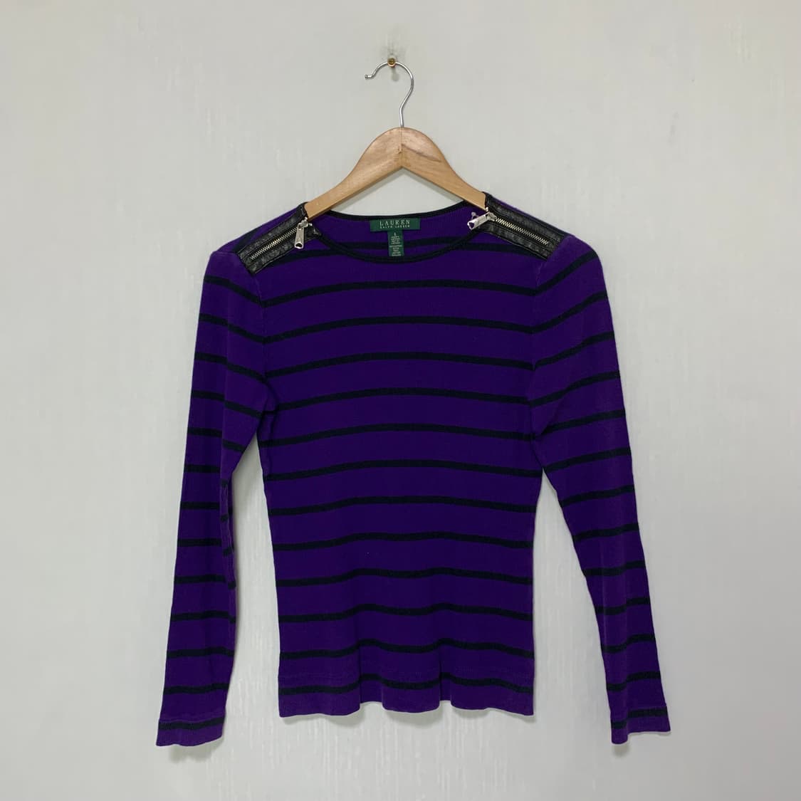 로렌 랄프로렌 지퍼 디테일 스트라이프 펑크 니트 퍼플 여성 S 상품이미지1