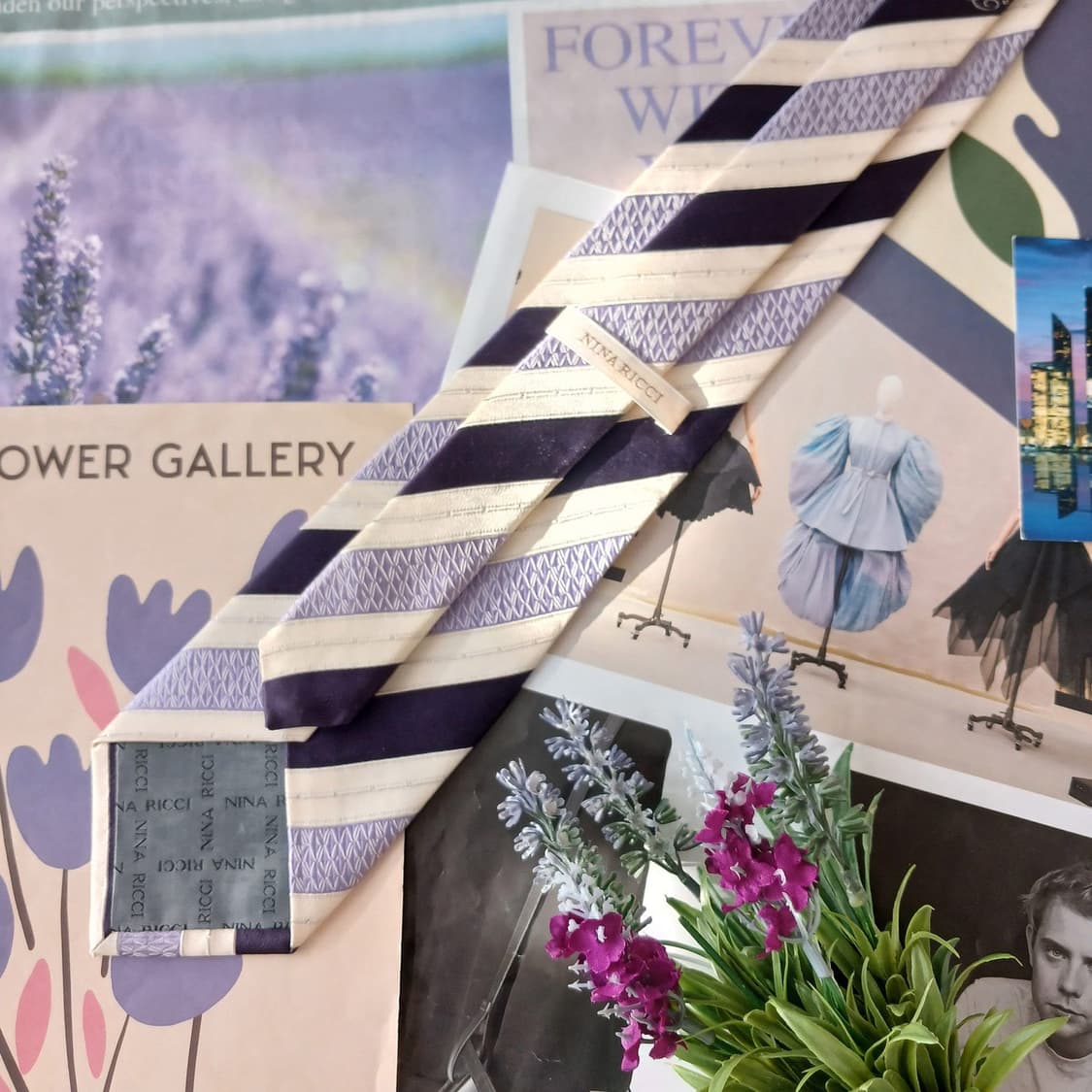 니나리치 실크 바이올렛 스트라이프 넥타이 9.1cm A+등급 A19355 상품이미지6