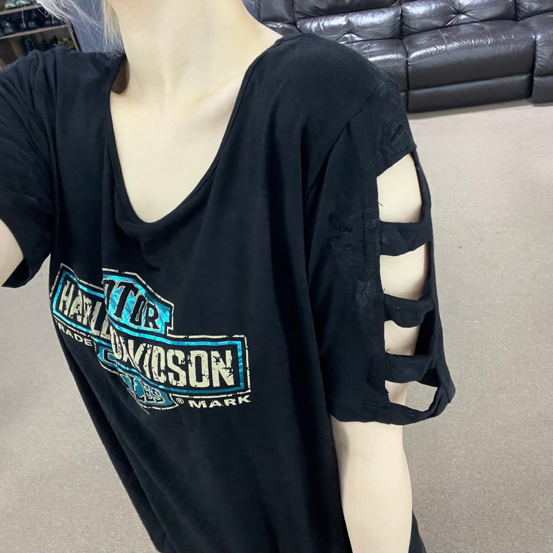 할리데이비슨 빈티지 프린팅 본디지 디테일 펑크 반팔 티셔츠 XL 상품이미지1