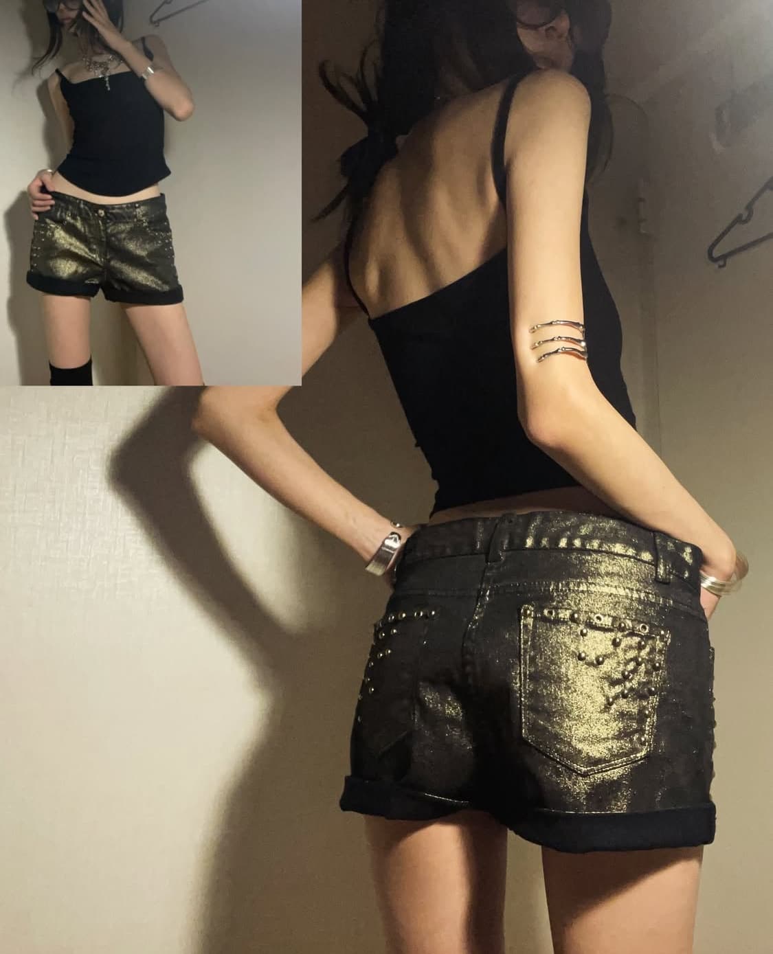 🖤🤘🏻골든 펑크 스터드 핫팬츠 상품이미지2