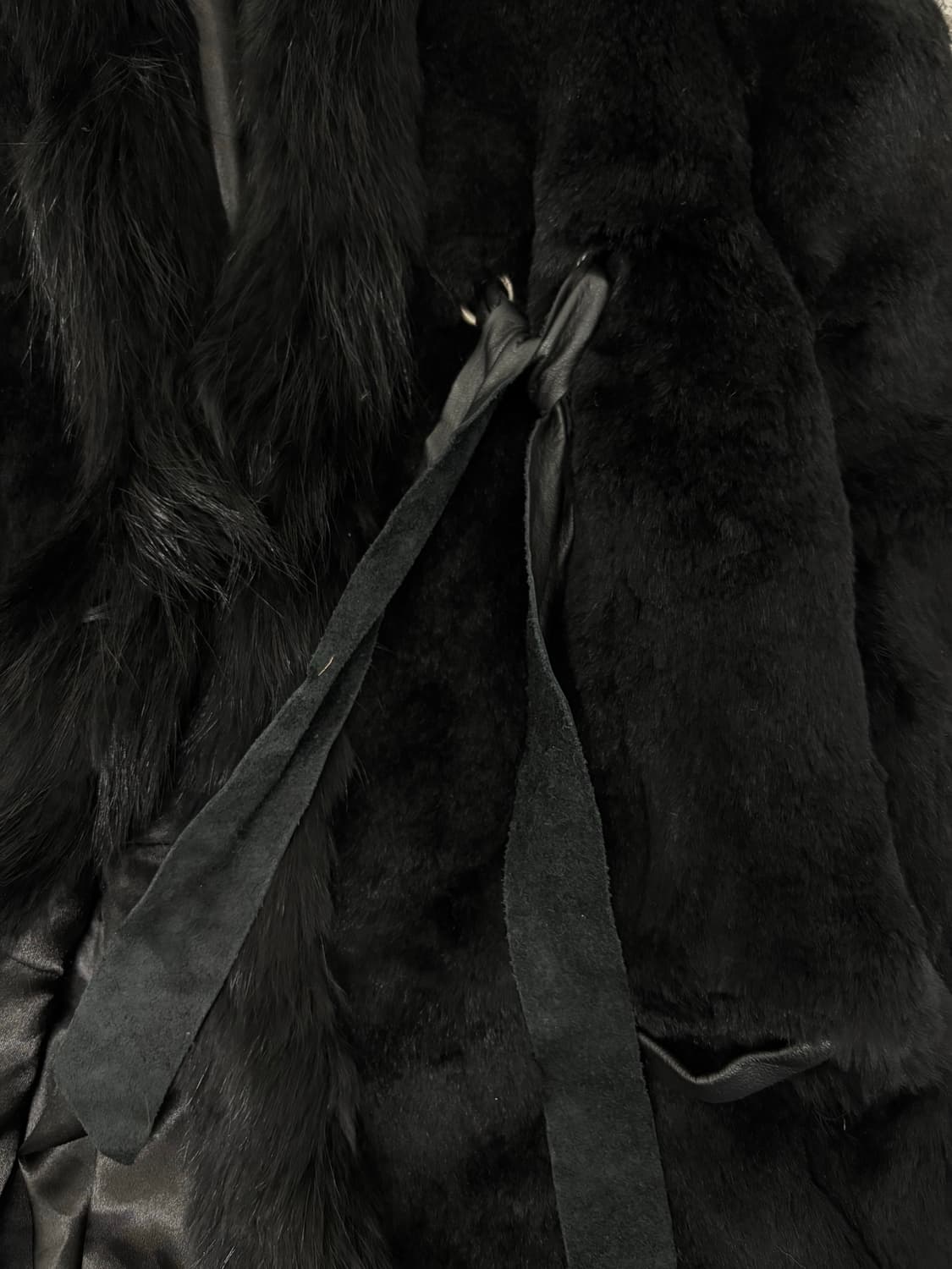 “Vintage” Rabbit Fur Trimming Leather De 상품이미지7