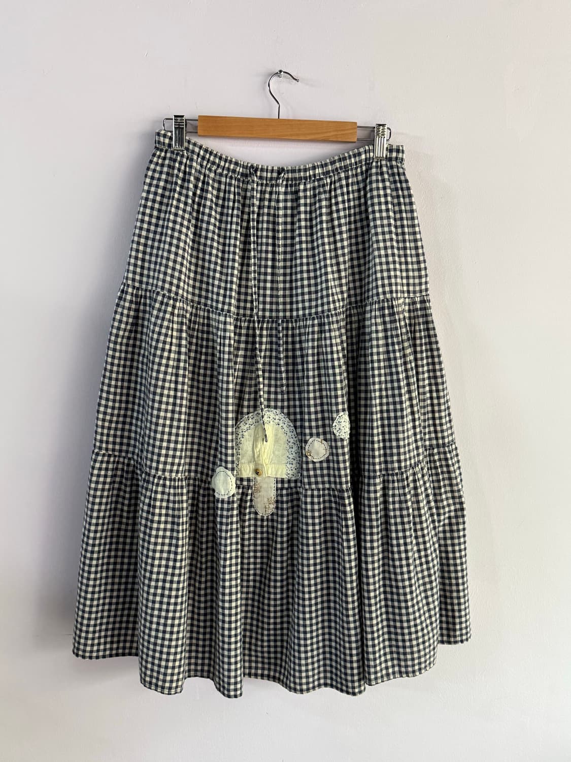 일본빈티지 +수작업패치 버섯패치 깅엄체크 캉캉스커트 상품이미지6