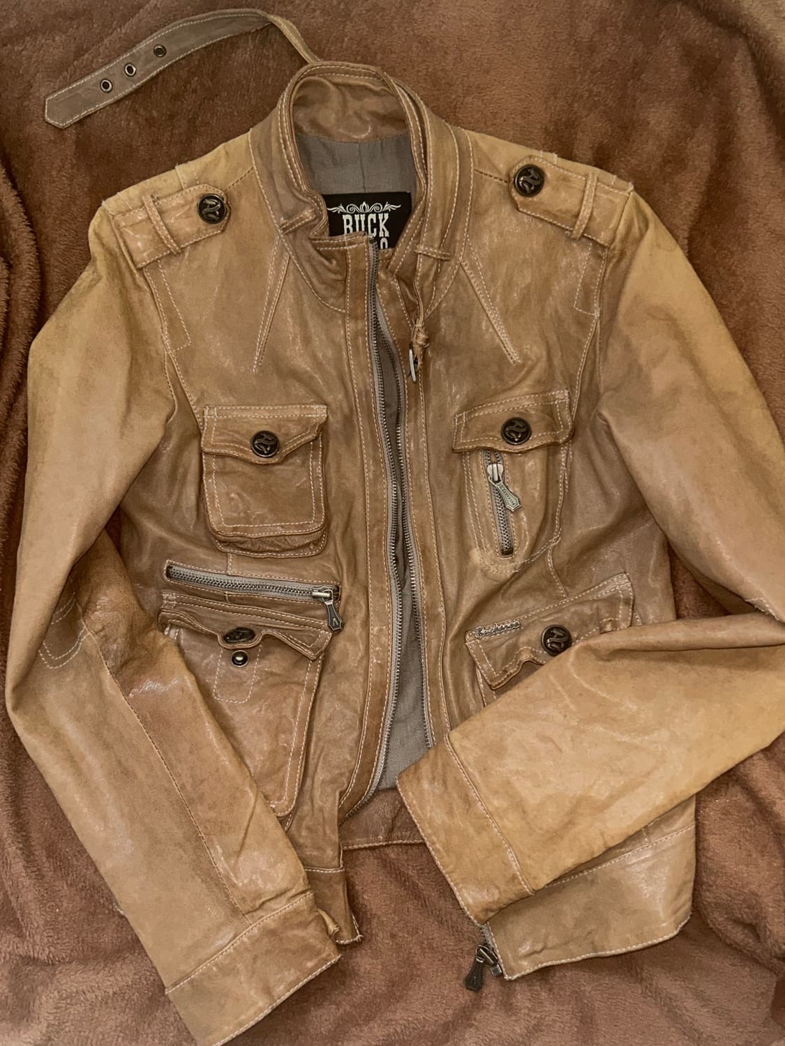 빈티지 디테일 브라운 가죽 자켓 상품이미지1