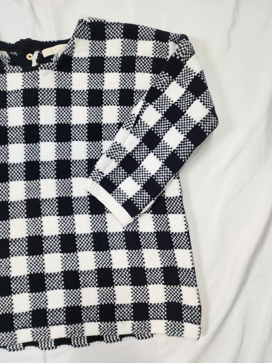 마쥬 블랙 화이트 체크 크롭 니트 반팔 상품이미지5