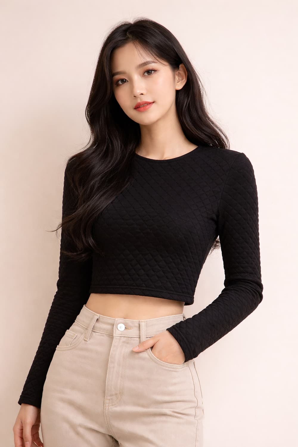 론론(RONRON) 퀼팅 크롭 티셔츠 상품이미지1