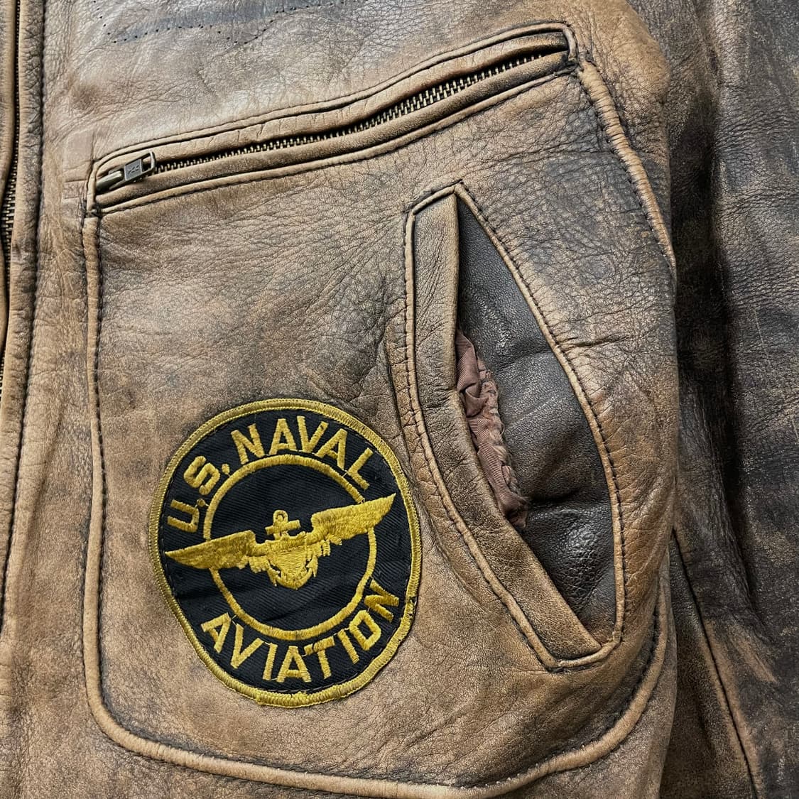 90s USA 빈티지 밀리터리 해군 항공 패치 A2 레더 봄버 자켓 상품이미지5