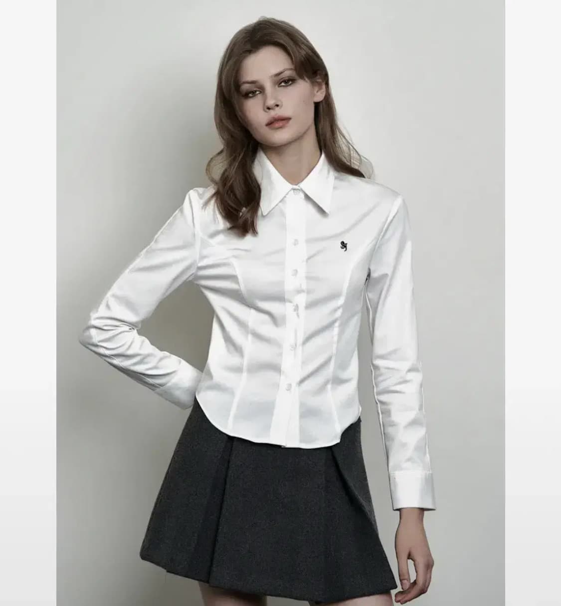 시너진 플레인 베이직 셔츠 화이트 S 상품이미지1