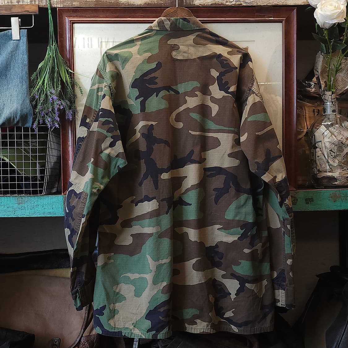 90s 미군 BDU 카모셔츠 우드랜드 라지 롱 부대패치 상품이미지2