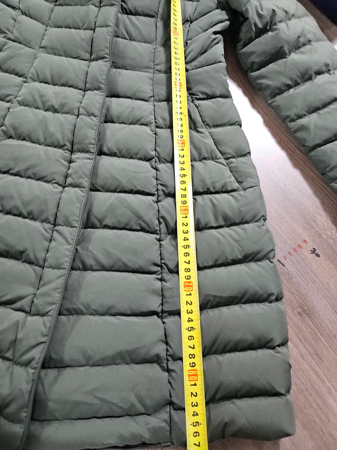 르샵  후드 퍼 다운 롱 패딩 카키색  XS  80 상품이미지7