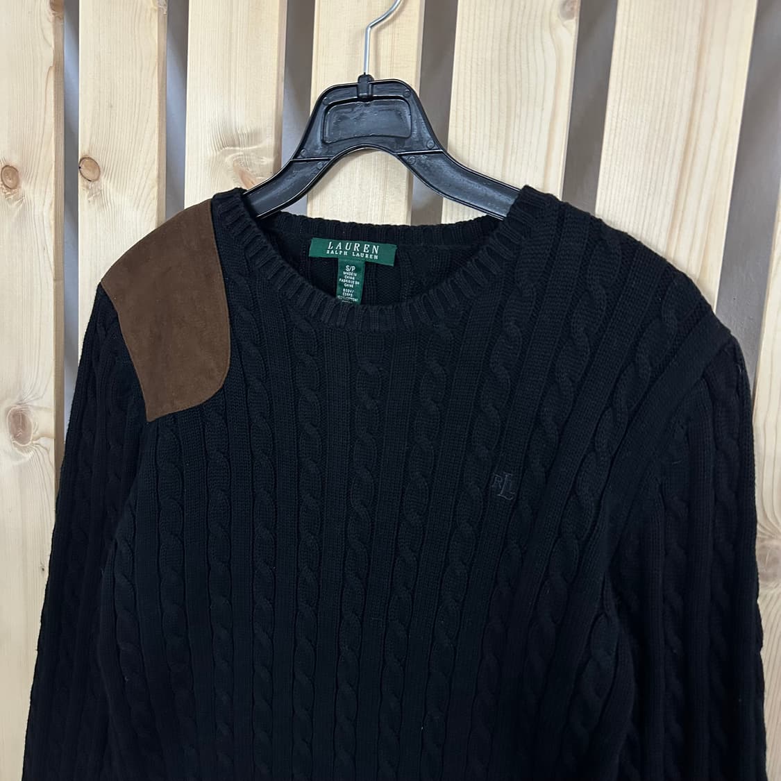 (S) 폴로 랄프로렌 블랙 레더패치 케이블 니트 스웨터 상품이미지4