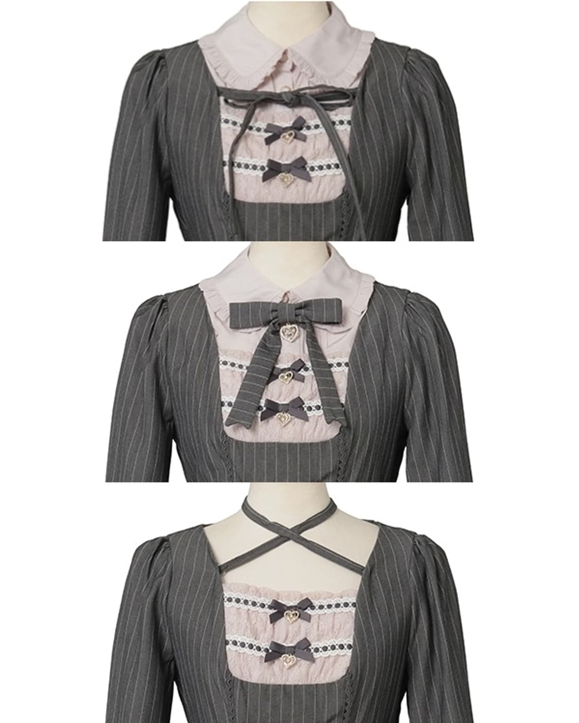 리즈리사 핀스트랩 투웨이 셋업 프레피 원피스 그레이 핑크 양지뢰양산형걸리 상품이미지3