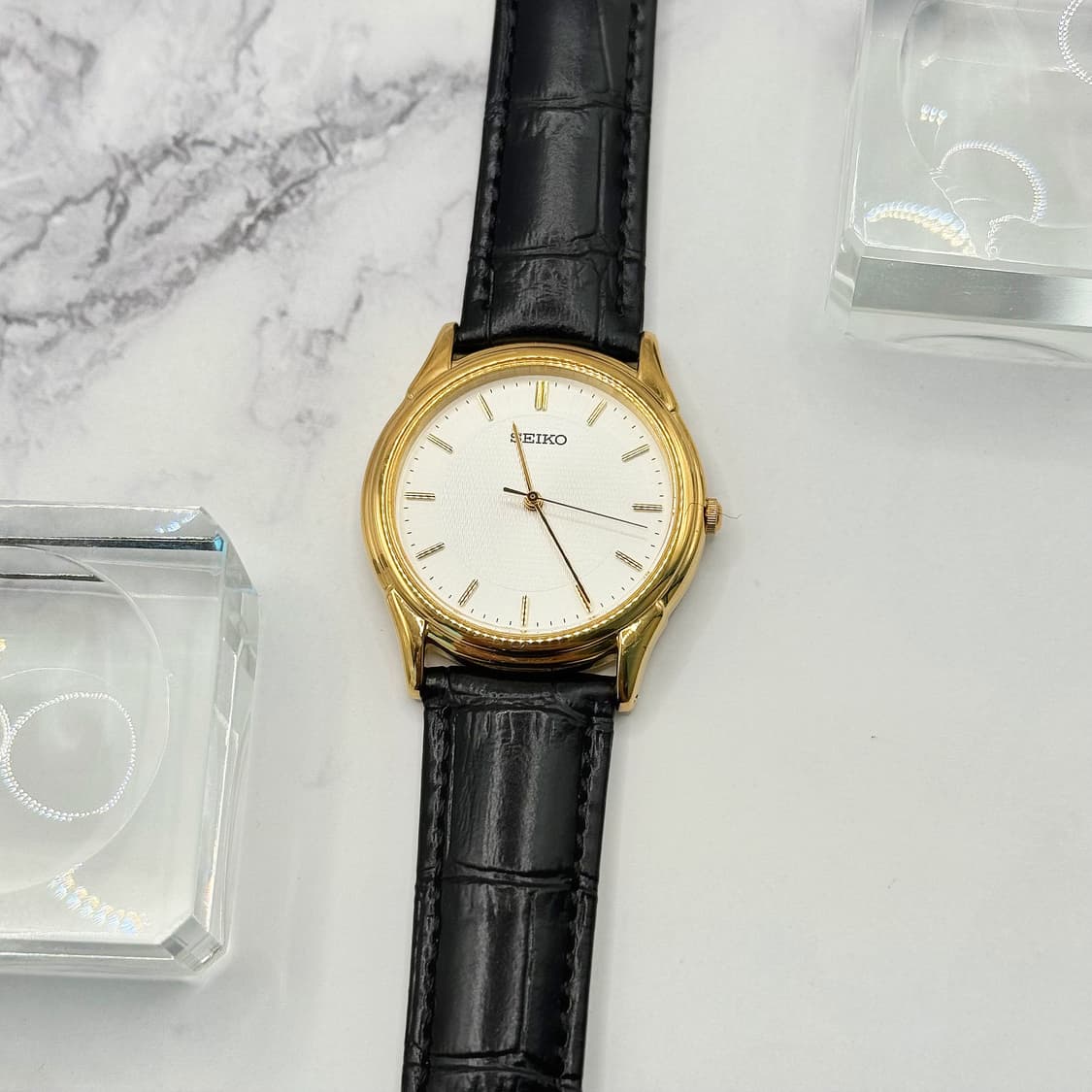80s90s 빈티지 세이코 골드 림 텍스처 드레스 워치 상품이미지3