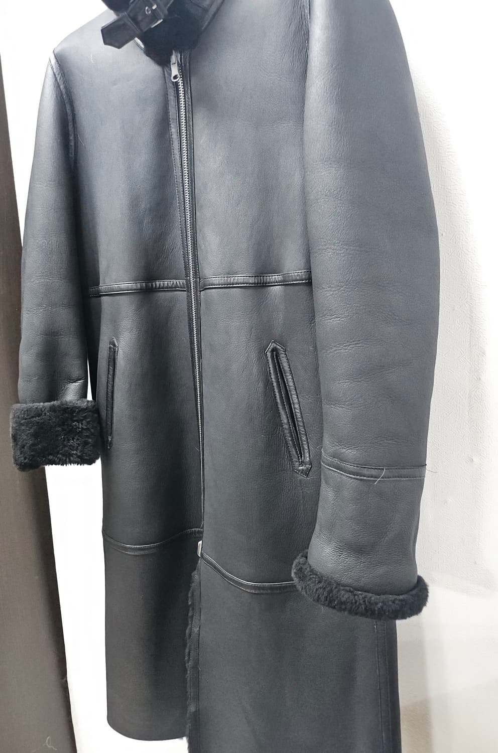 블랙 롱 인조 무스탕 코트 M 상품이미지2