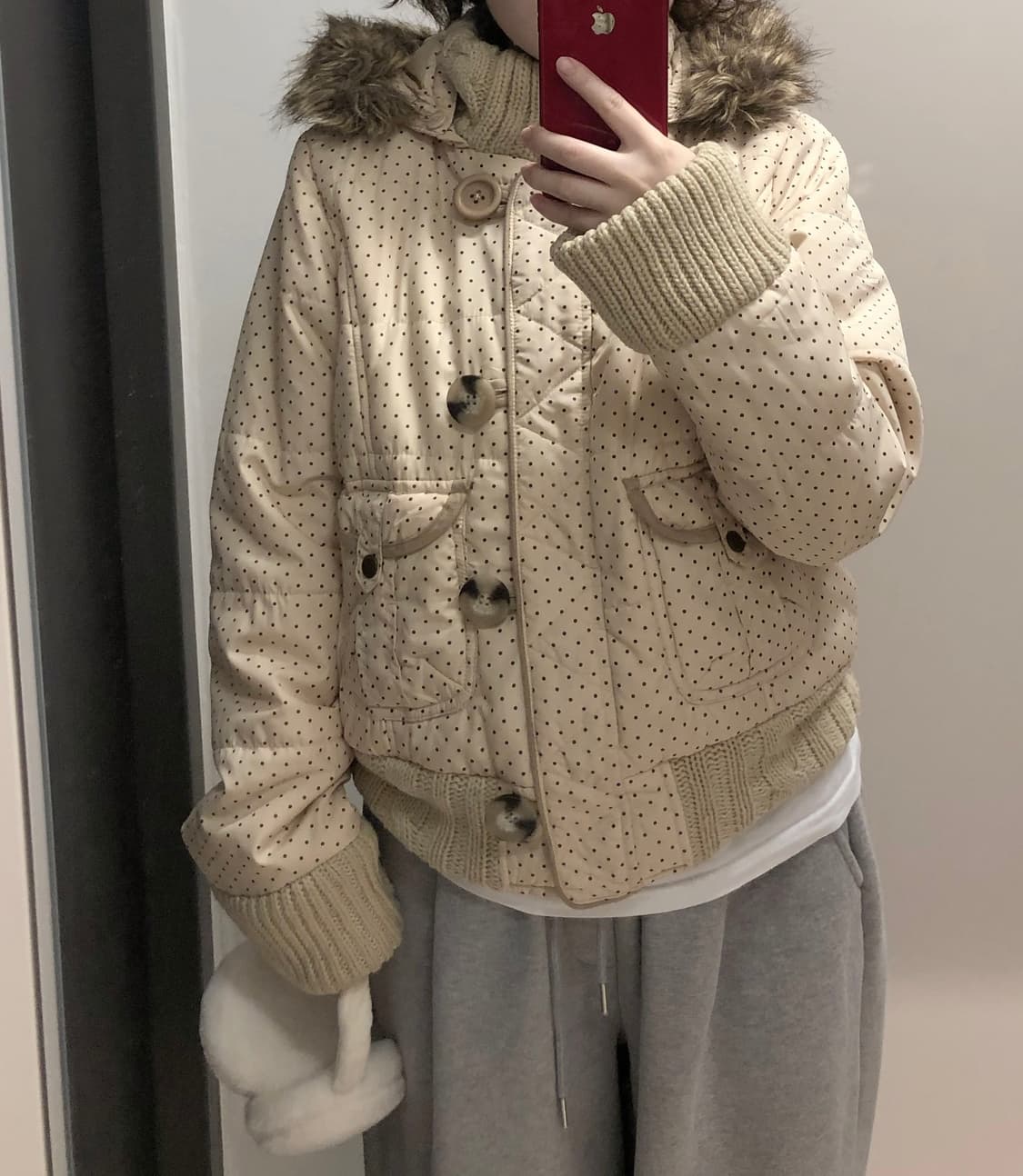 도트패딩 빈티지 모리걸 떡코단추 퍼 패딩  상품이미지1