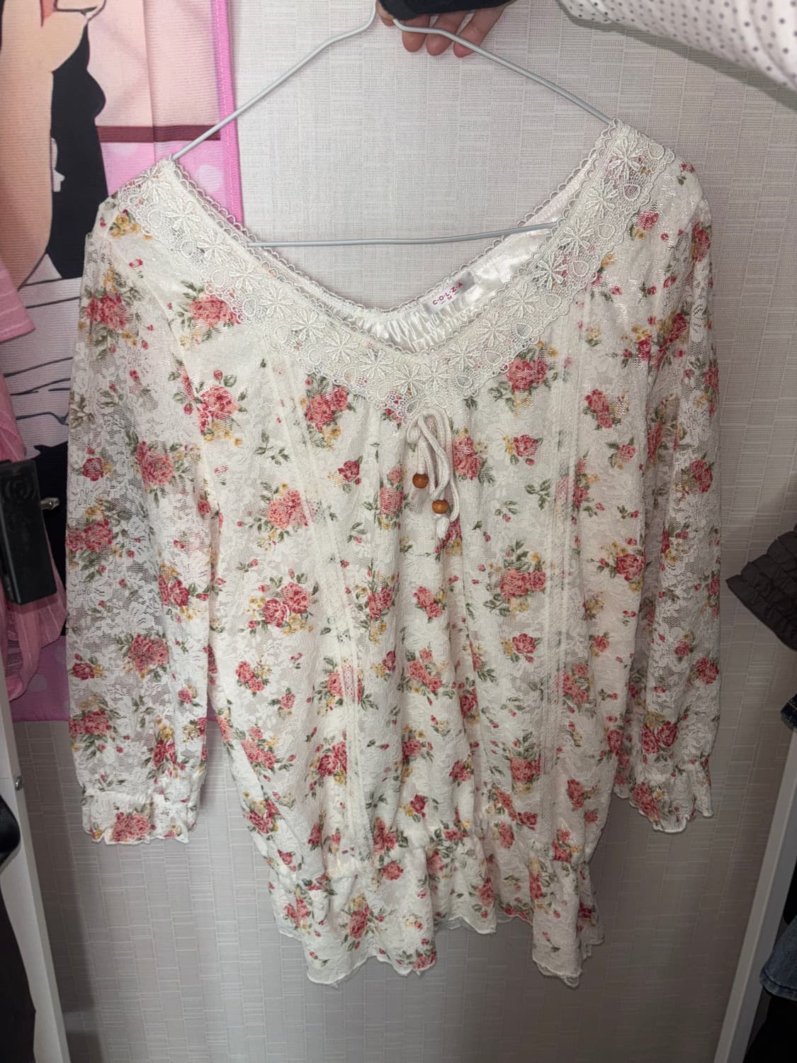 리즈리사깔 플라워 패턴 레이스 블라우스 히메갸루 니혼진 모리걸 러블리  상품이미지1