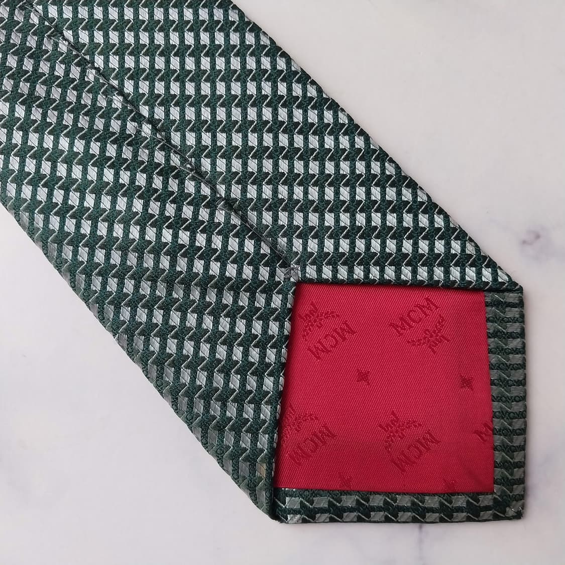 MCM 엠씨엠 실크 그린 패턴 넥타이 8.8cm A+등급 K2773 상품이미지7
