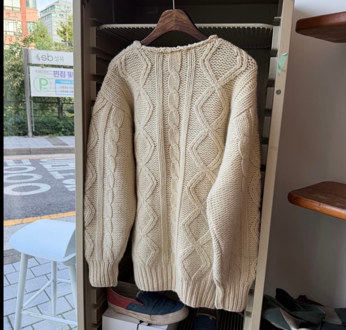 빈티지 아이보리 케이블 폼폼니트 /핸드메이드꽈배기 코이세이오 상품이미지4