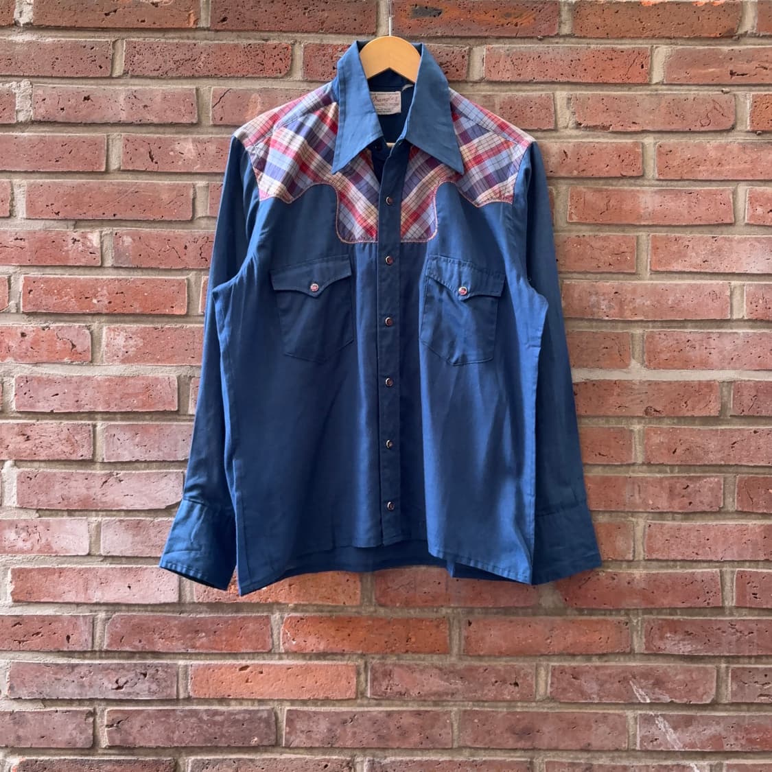 70~80s USA 랭글러 Wrangler 체크 요크 웨스턴 셔츠 상품이미지1