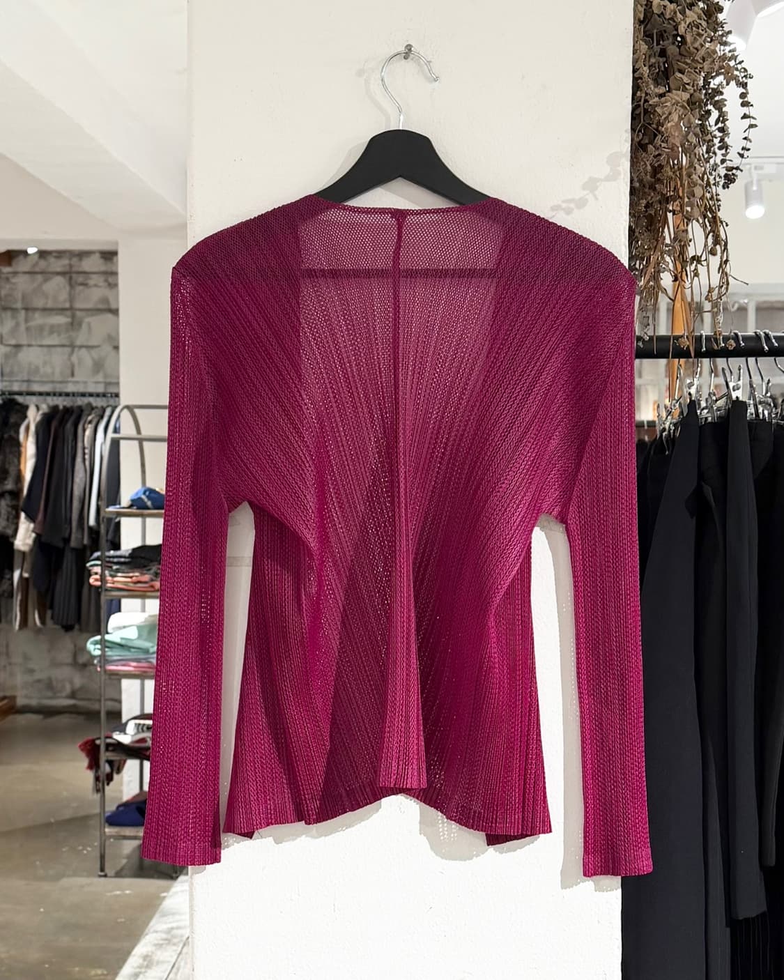 플리츠 플리즈 핑크 노버튼 가디건 상품이미지6