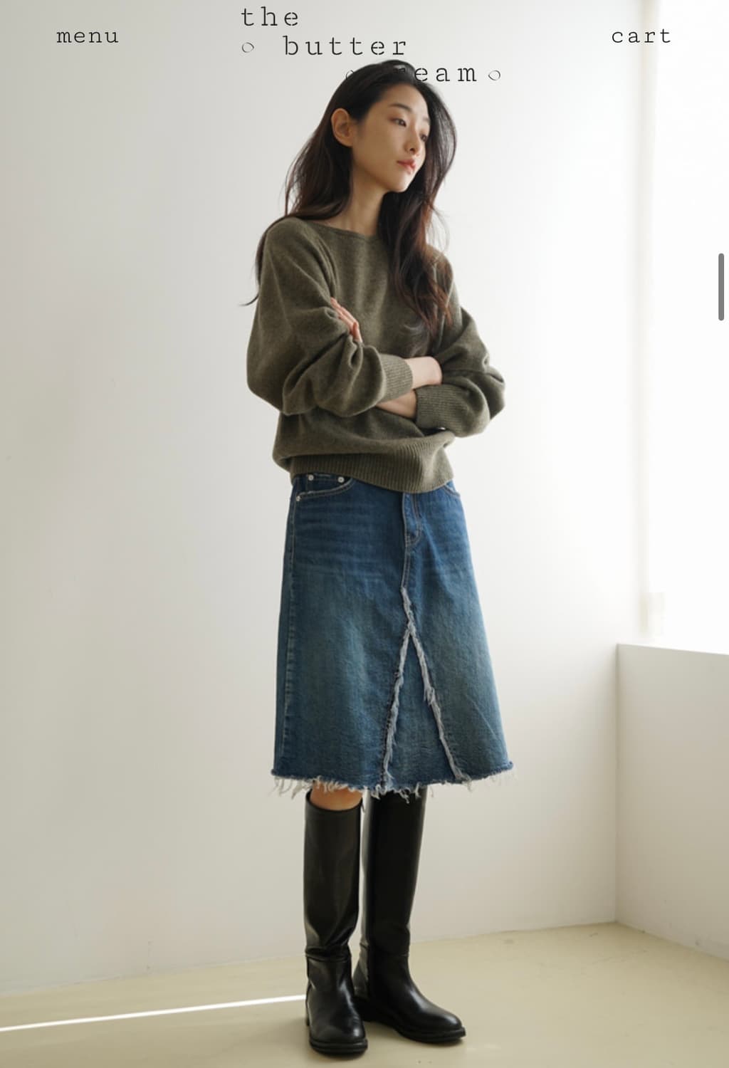 더버터크림 데님 미디 스커트 상품이미지3