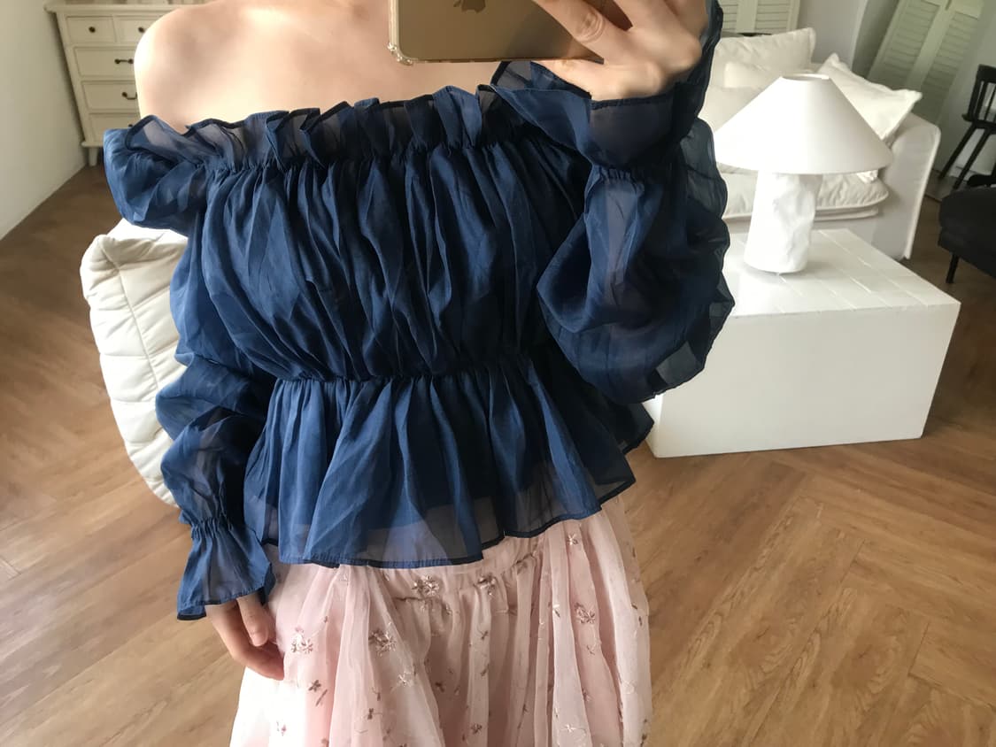 vintage off-shoulder navy blouse 상품이미지1