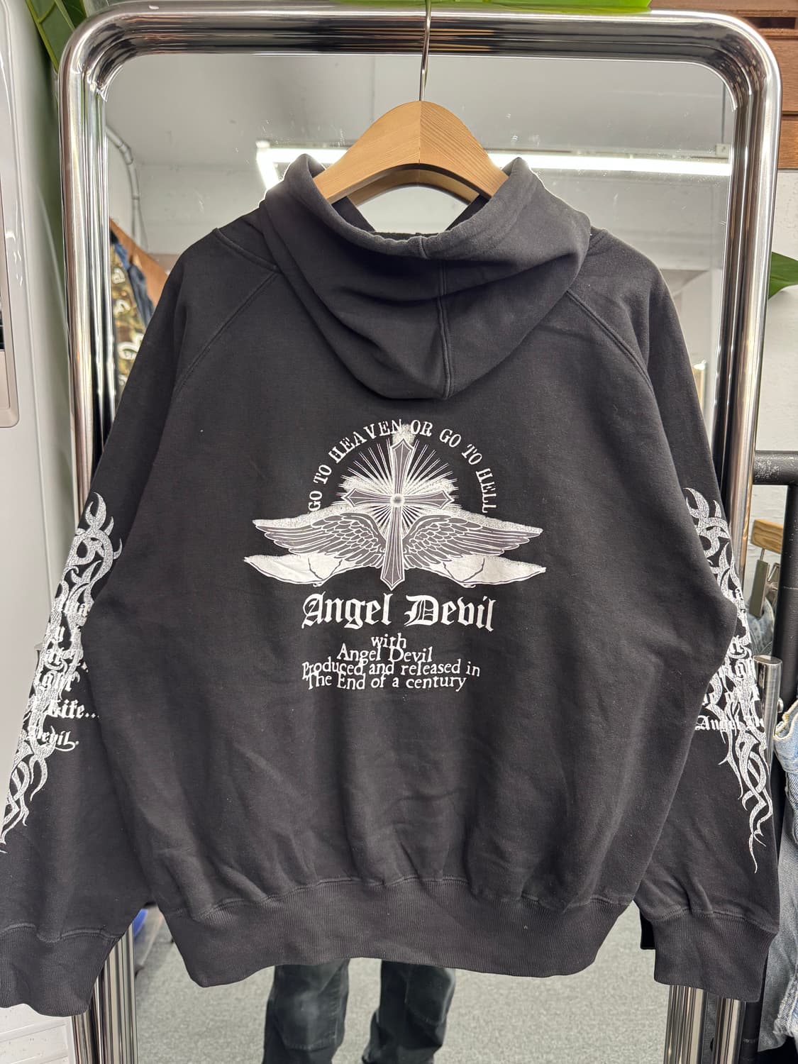 japanese vintage Angel Devil 프린팅 후드티 상품이미지5