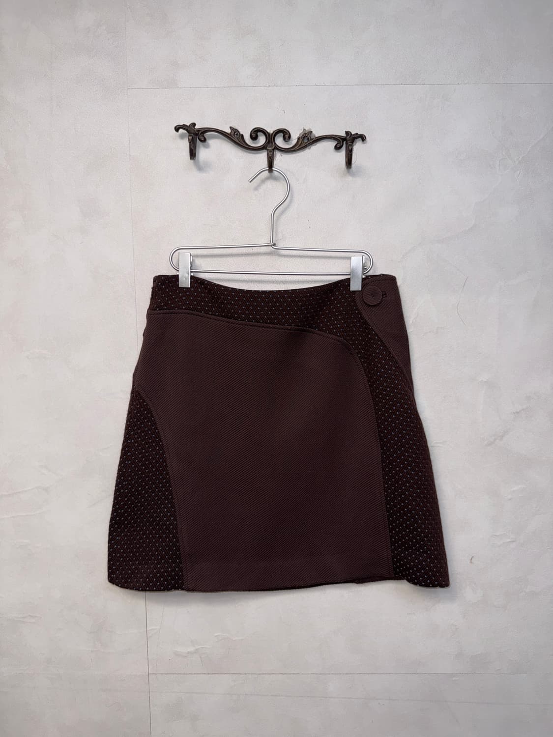 Dark brown wool side dot skirt 상품이미지1
