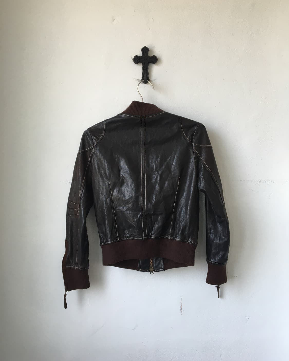 Lamb skin high neck bomber leather jacke 상품이미지3